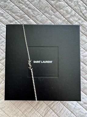 Saint Laurent Cassandre Charm Bracelet Palladium Rhinestonel